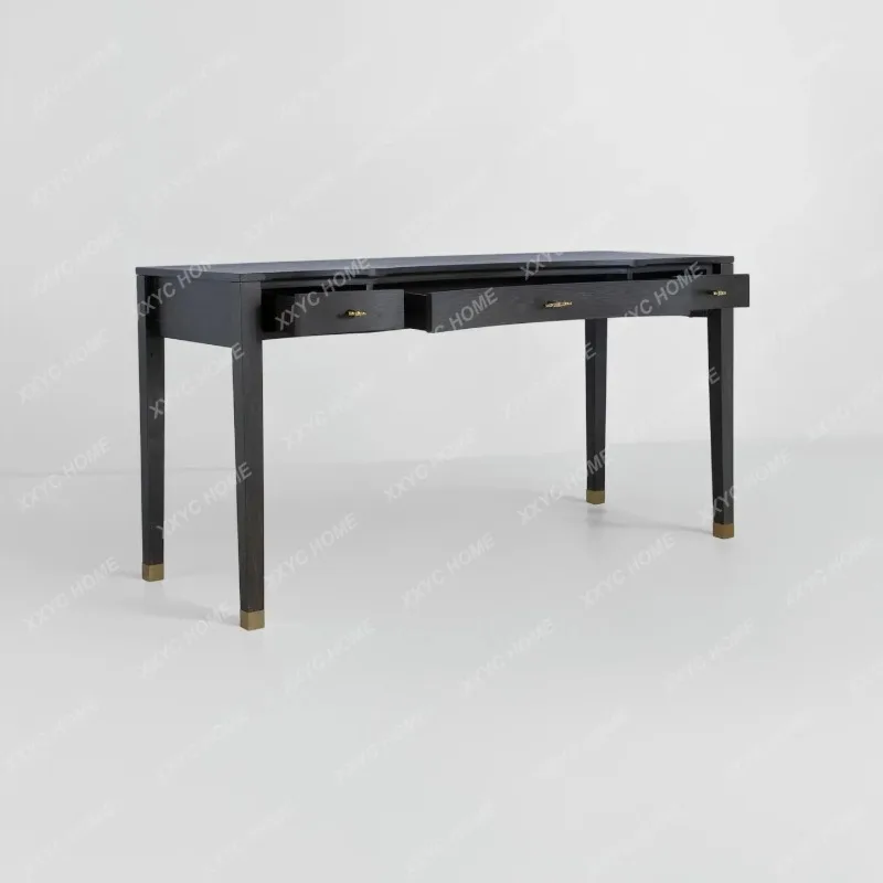 XX Black minimalist solid wood desk writing desk simple retro desk living room workbench