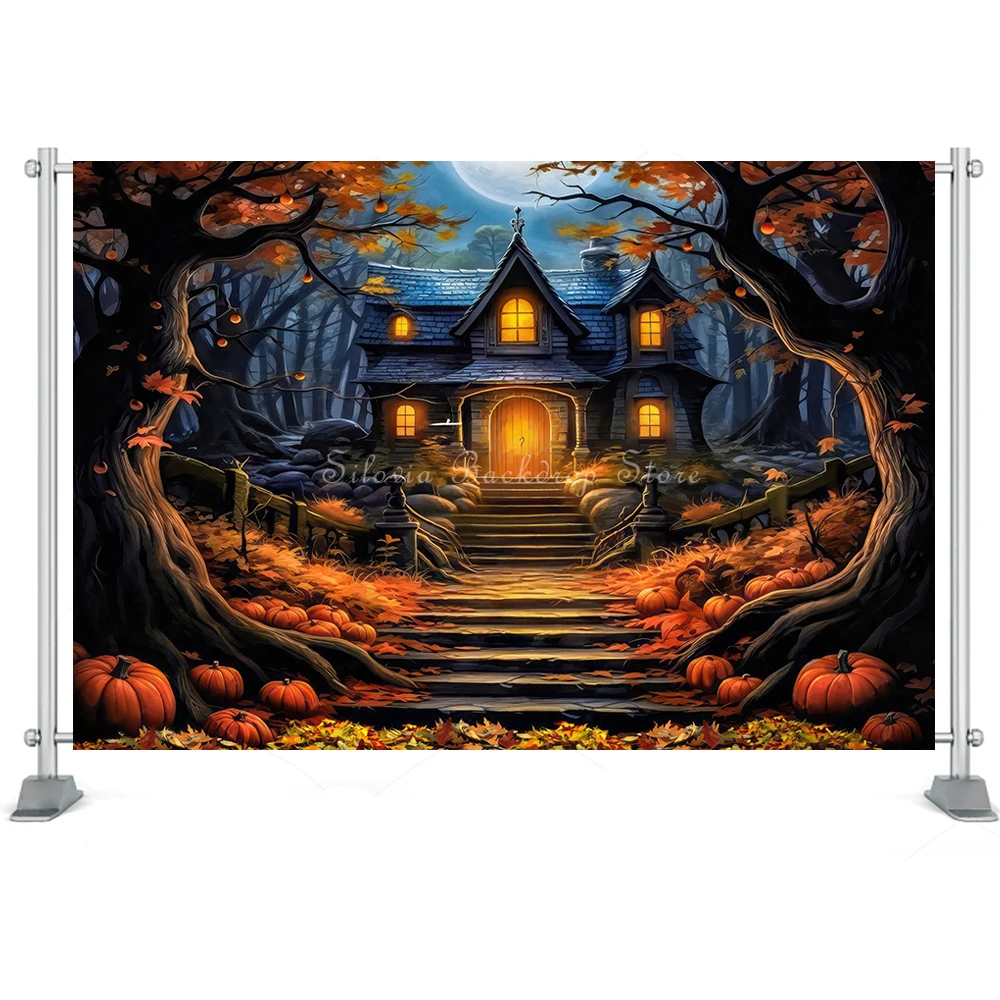 ฮาโลวีน Haunted Cottage ภาพพื้นหลัง Fairy Forest เค้ก Smash ฉากหลังเด็กถ่ายภาพ Photo Studio Props