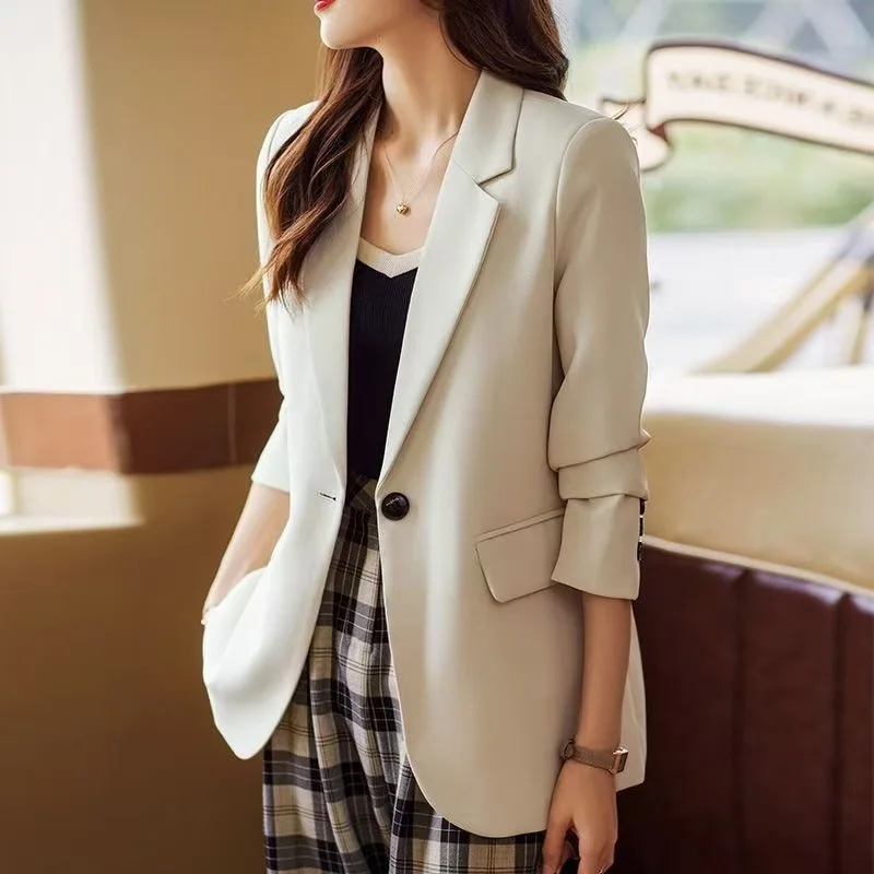 

Korean Women's 2025 Spring Autumn Temperament Split Joker Casual Popular Small Suit Jacket Notched Collar Female Blazer Coats