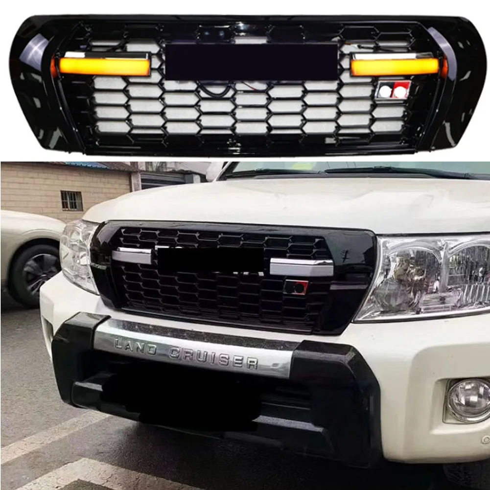 Car Front Bumper Grille grill Racing Grills With LED Lights  For Toyota Land Cruiser LC200 GR 2008-2015