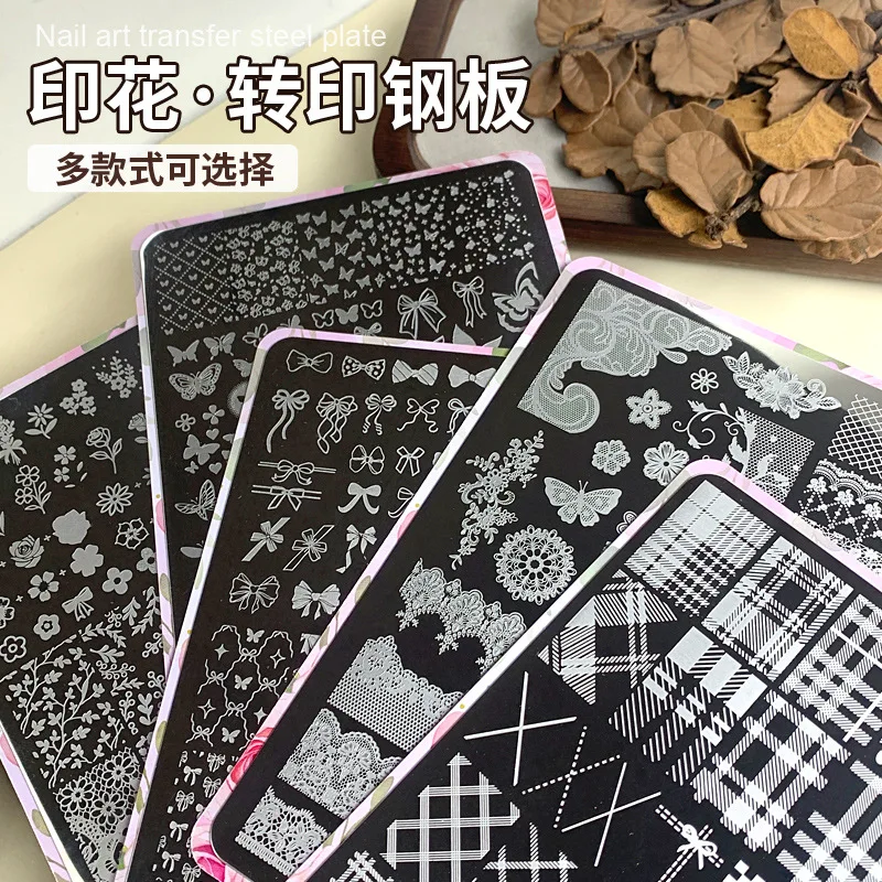 New Design Nail Stamping Plates - Lace Bow Grid Floral Patterns with Silicone Stamper Transfer Tool