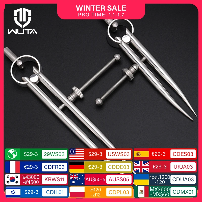 WUTA 304 Stainless Steel Wing Divider Smooth Metal Leather Splitter Spacing Compass Precision Scale for Metal,Wood,Craft,Jewelry