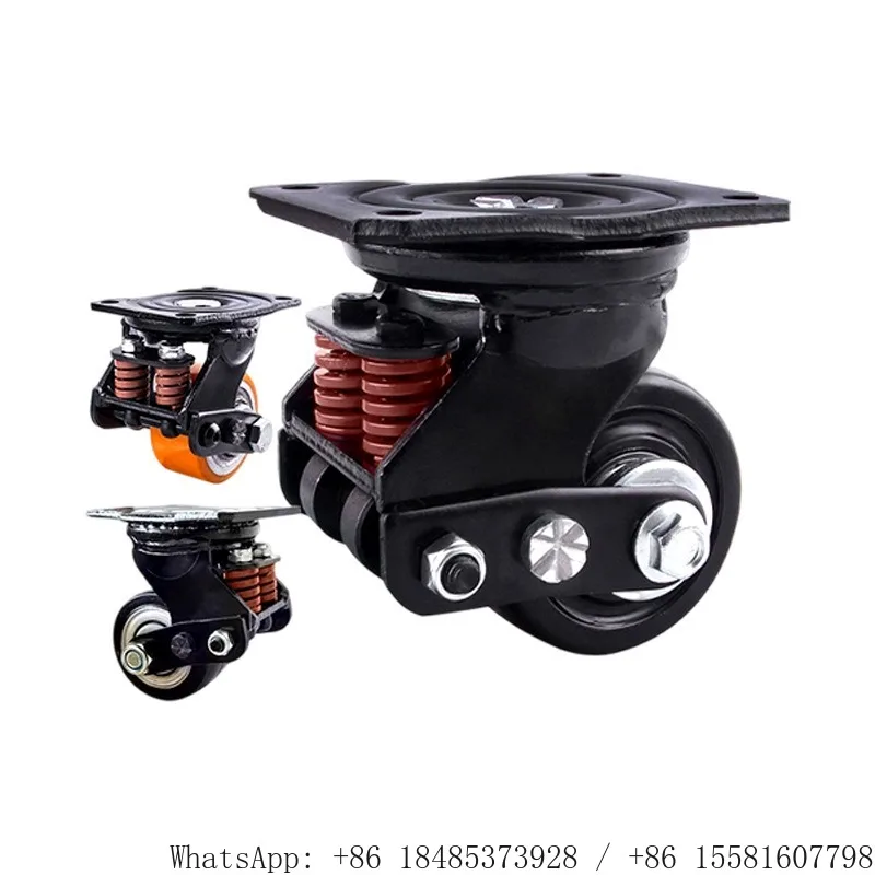 2PCS Low Center Gravity Dual Spring Shock Absorber Caster Iron‑CorePU Silent Swivel Caster Heavy Duty Equipment Shockproof Wheel