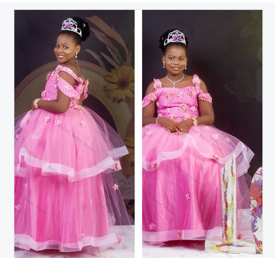 

Pink Princess Flower Girl Dress Sexy Stripe Sleeveless Beaded Wedding Gown Kids Birthday Party Pageant Gown Dresses Customized
