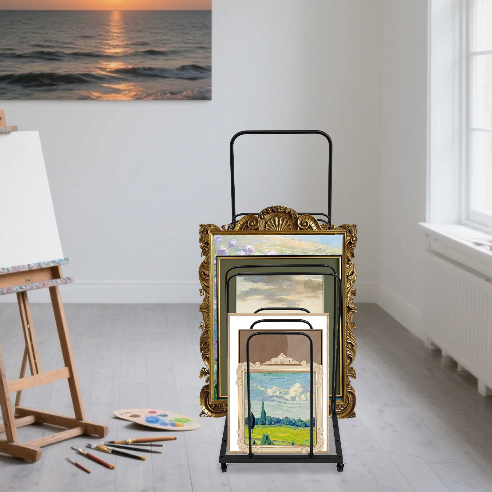 Art Canvas Storage Rack Rolling Art Canvas Organizer for Art Studio Artwork Storage Stand with Wheels
