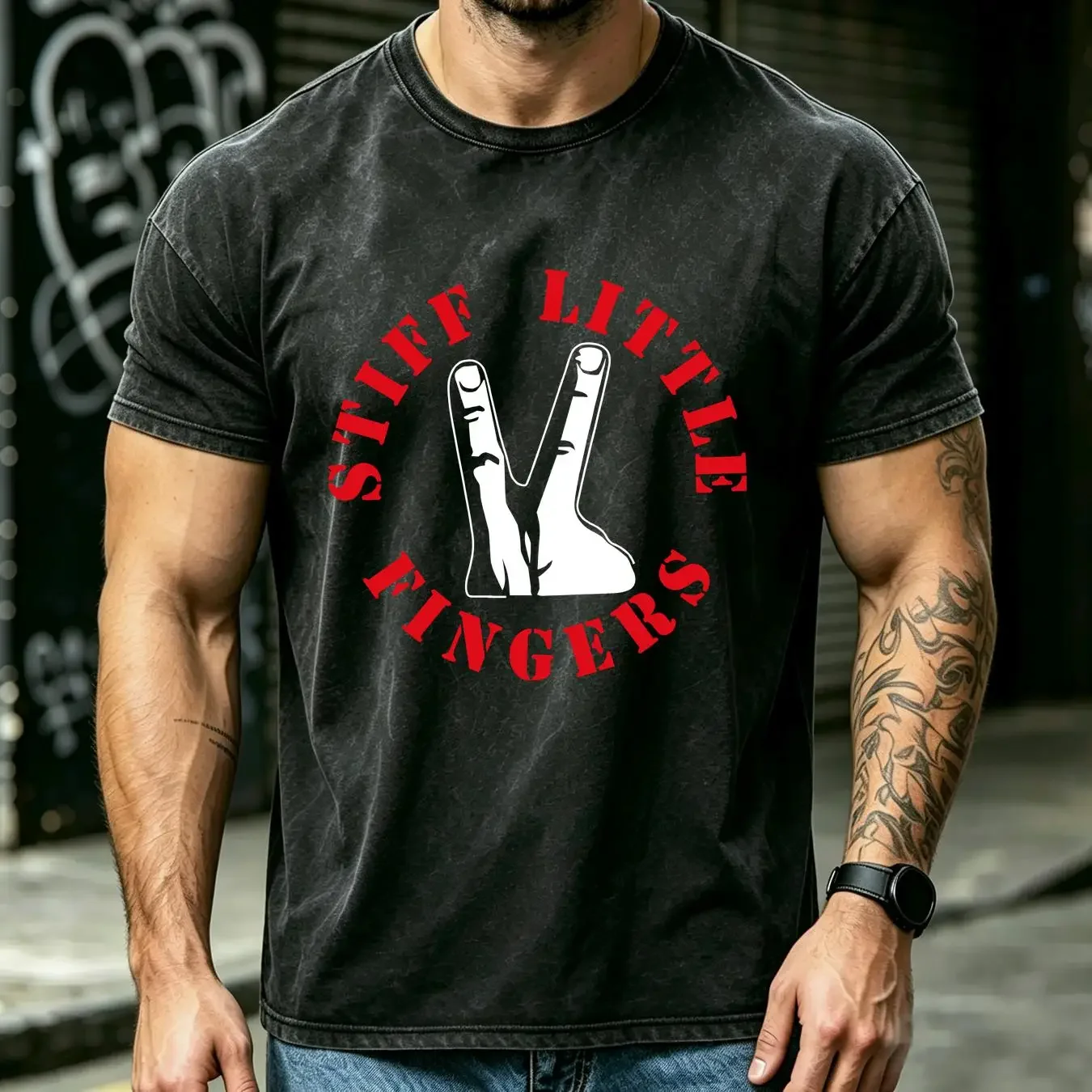 washed T Shirt Stiff Little Fingers Music punk rock S M L XL XXL Black New long or short sleeves vintage Washed Stylish homme