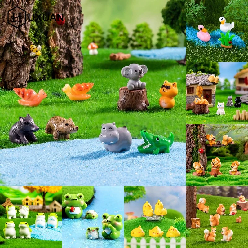Resin Miniature Animals Fairy Garden Mini Forest Farm Animal Realistic Micro Tiny Animals Figurines Squirrel Chicken Bunny