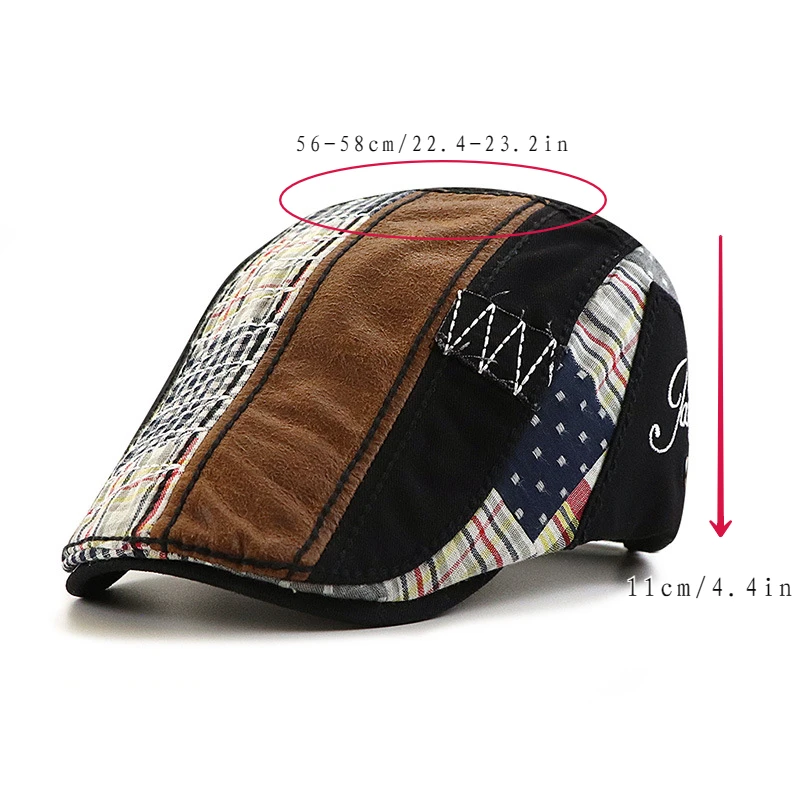 Retro Plaid Patchwork Berets Hat for Women Men Twill Herringbone Outdoor Hat Flat Cabbie Ivy Cap Peaked Hat Gatsby Newsboy Cap