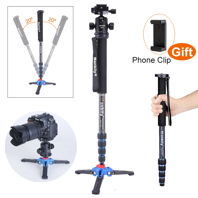 Manbily C-222 Carbon Fiber Portable Professional DSLR Camera Monopod & M1 Tripod Base & KB-0 Aluminum Tripod Ball Head Max:65\