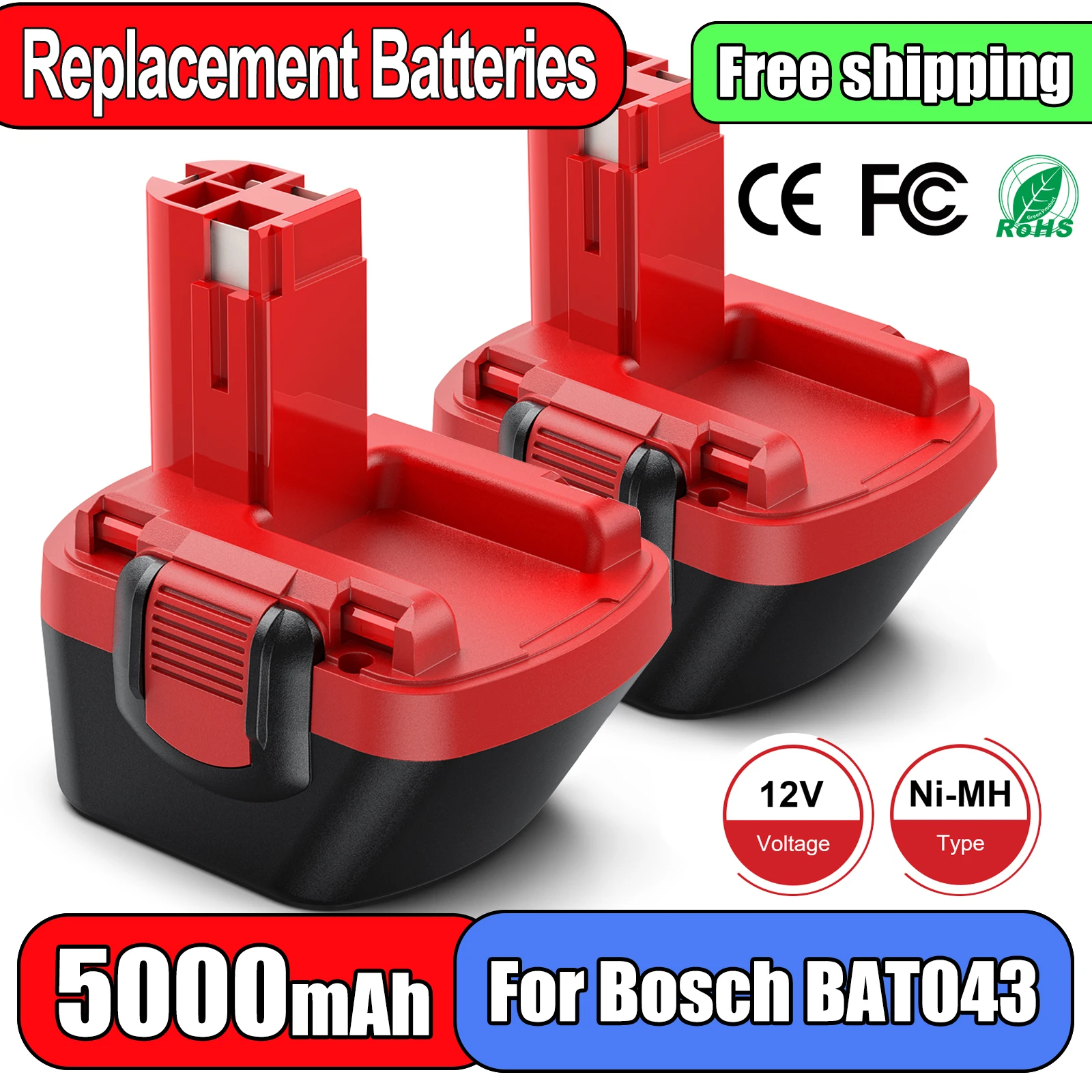 5000mAh For Bosch BAT043 batterie Ni-MH 12V batterie BAT045 BAT120 PSR12VE-2 PSR1200 PSB12VE-2 outils électriques Batteries rechargeables