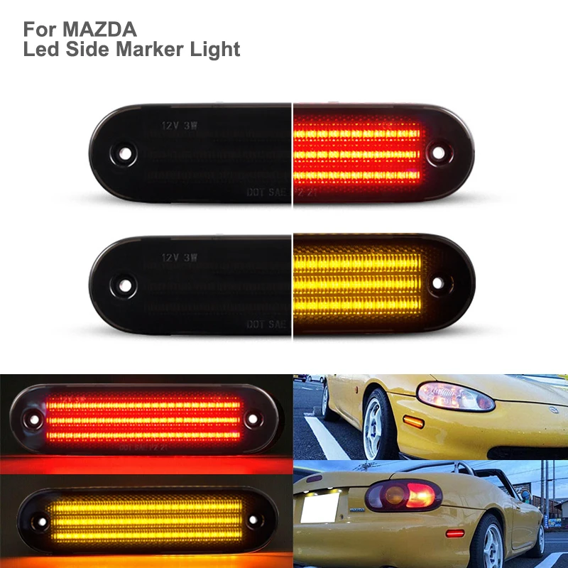 

Smoked Lens Front & Rear LED Side Marker Lights Lamps For 1990-2005 Mazda Miata MX-5