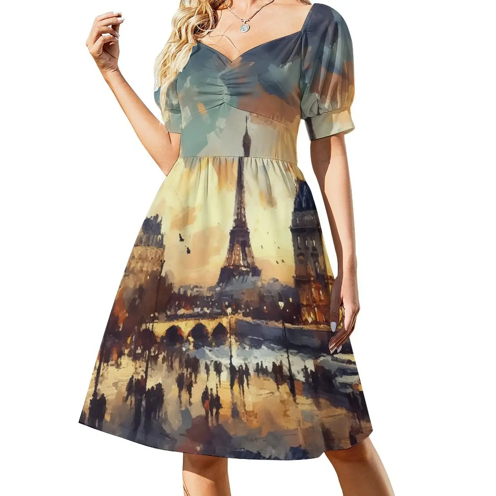 Paris Impressionism Painting Sleeveless Dress dress party night elegant dress Women's