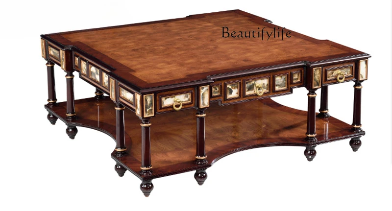 

European living room furniture, solid wood pure hand-carved apartment size square table, coffee table