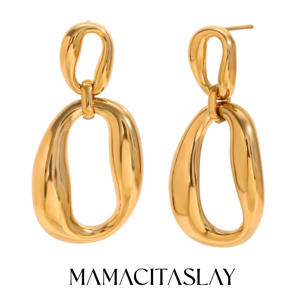 

MamacitaSlay Minimalist Splicing Large And Small Long O-Shaped Drop Earrings Gold Plated stainless steel women's jewelry