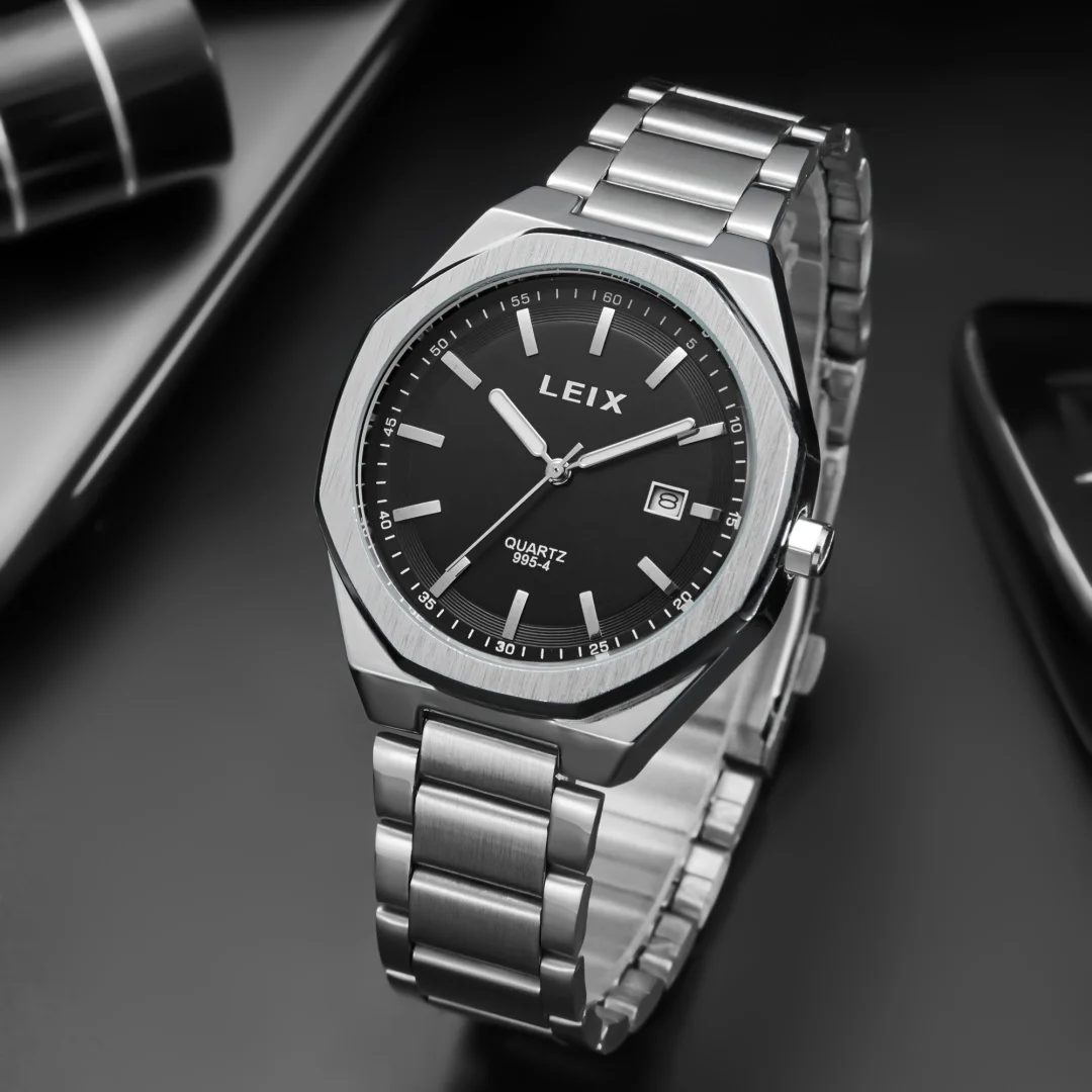 

Модные часы из нержавеющей стали с деловым календарем, мужские часы с датой недели, серебряные модные спортивные часы, наручные часы из нержавеющей стали Reloj