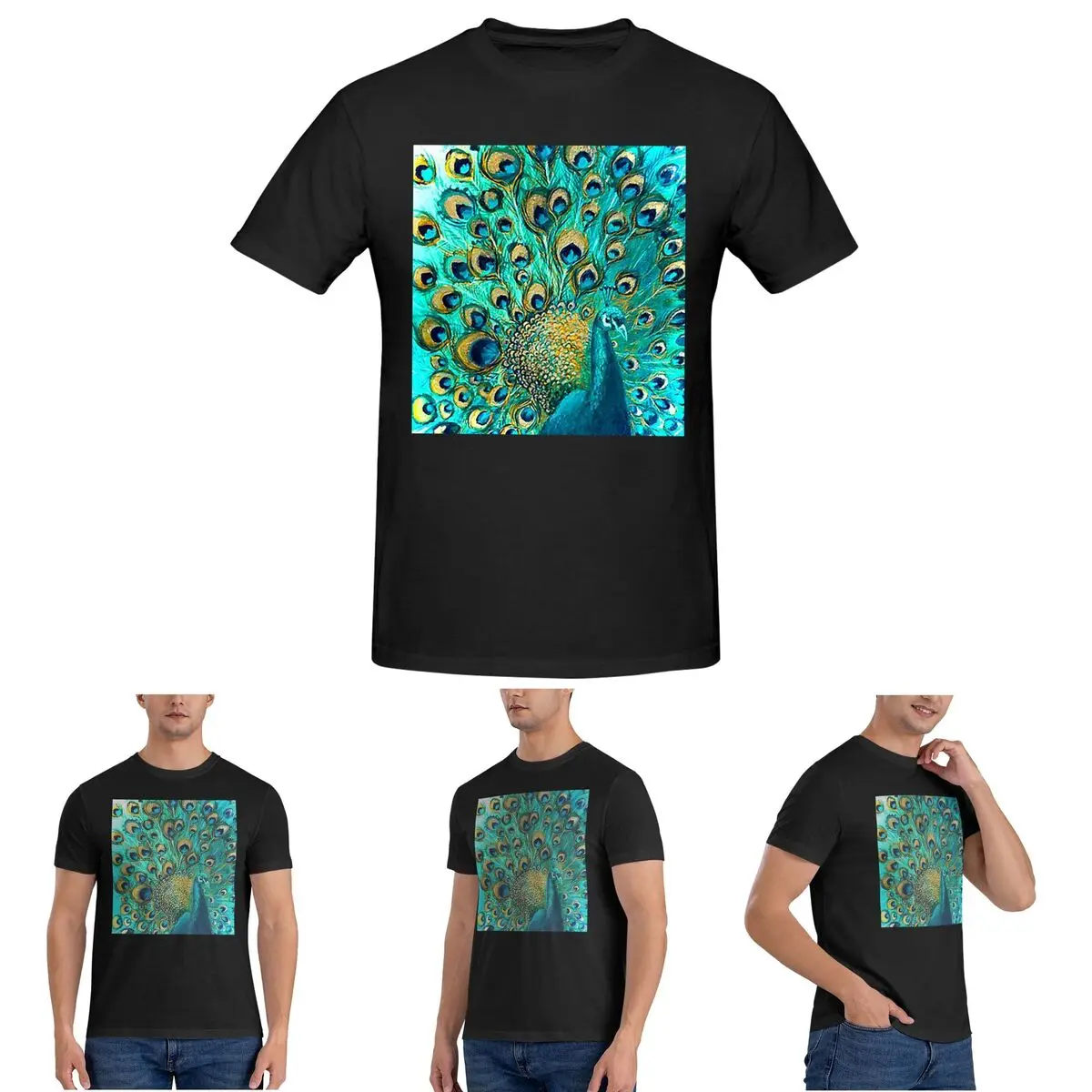

Мужская футболка с павлиньими перьями, хлопковые футболки большого размера, мужские футболки с коротким вырезом, летняя одежда, топы, S-6XL