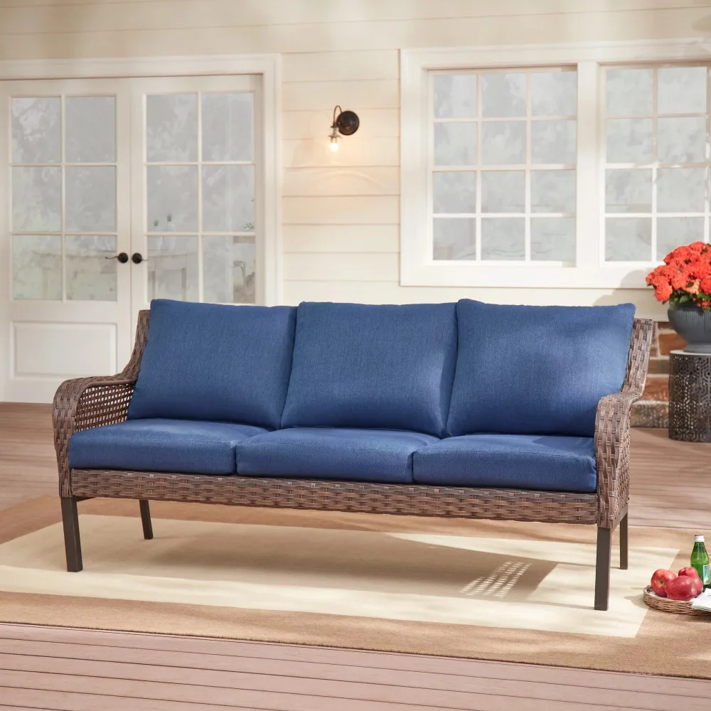 

Wicker Outdoor Sofa, Indoor Outdoor Wicker Couch, Blue