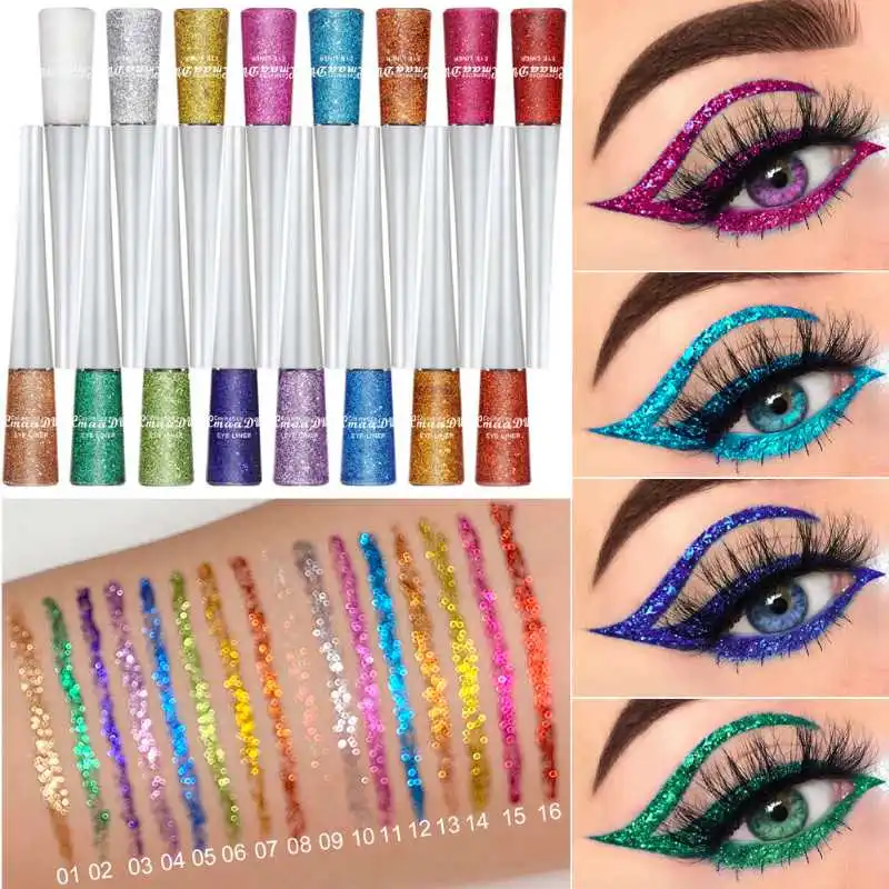 16 Kleuren Vloeibare Eyeliner Coloful Glitter Waterdichte, Langdurige, Snelle Droge Eyeliner Pen Oogmake-Up Tool Party Beauty Cosmetisch