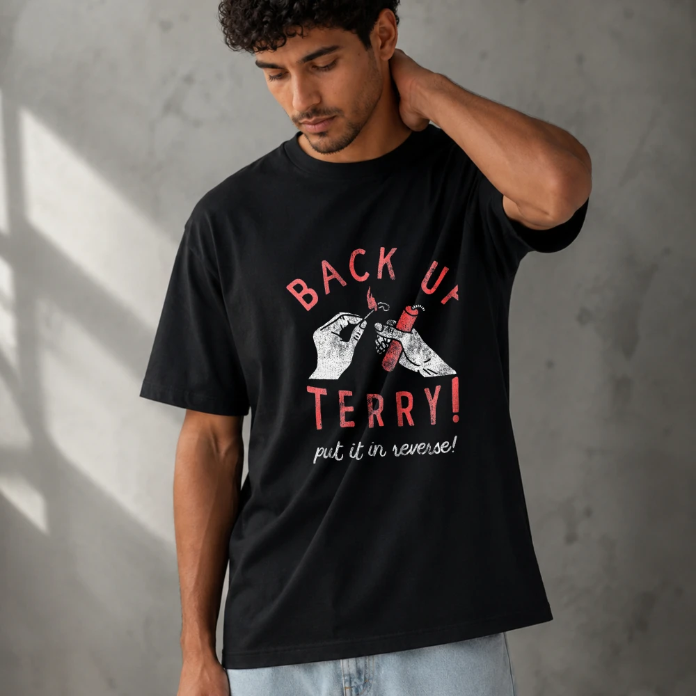 Back Up Terry Put It in Reverse Funny Hand Firework Graphic Men Modal T‑Shirt Print O‑Neck Soft Lightweight Summer Casual Tops