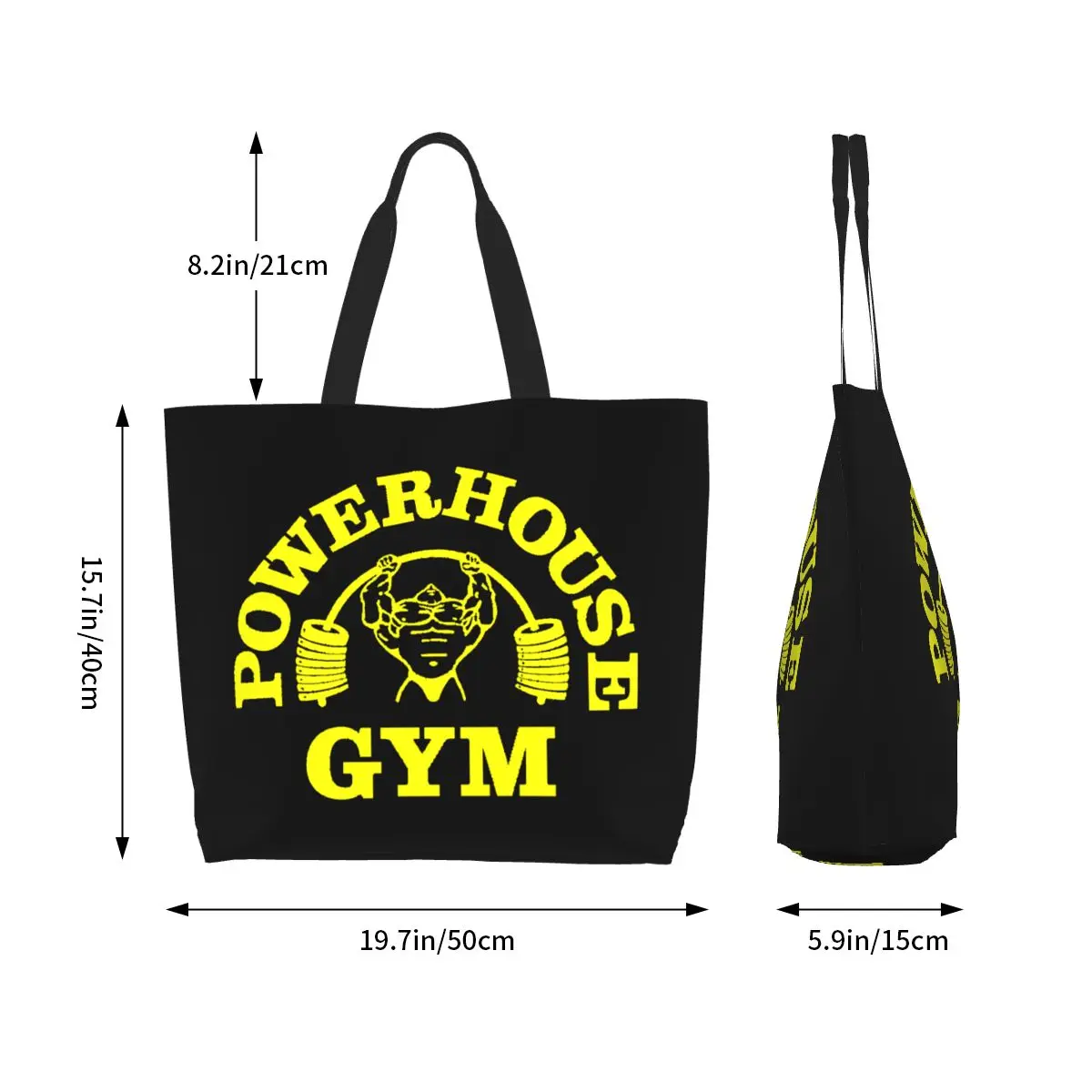 Divertente stampa gialla Powerhouse Gym Tote Shopping Bag borsa a tracolla in tela portatile Fitness Building Muscle Handbag