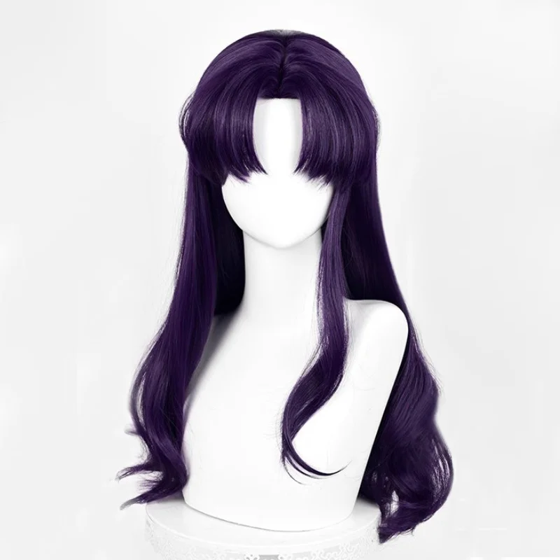 Anime EVA Katsuragi Misato Cosplay Wig 55cm Long Wig Black Purple Curly Hair Heat Resistant Synthetic Wigs Halloween Party