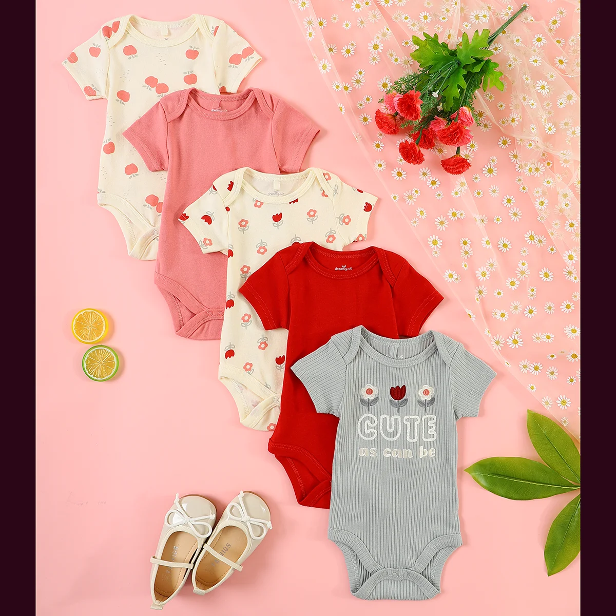 

Baby girl clothes 5PCS Baby girl onesie newborn baby clothes summer Short-sleeved jumpsuitSuitable for 0-9 months