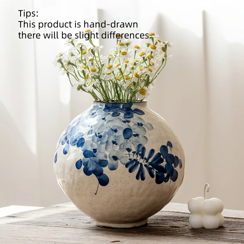 Hand Painted Blue White Ceramic Vase Vintage Floral Home Office Garden Decoration Flower Vases Dry and Wet Flower Pot Plant Pot