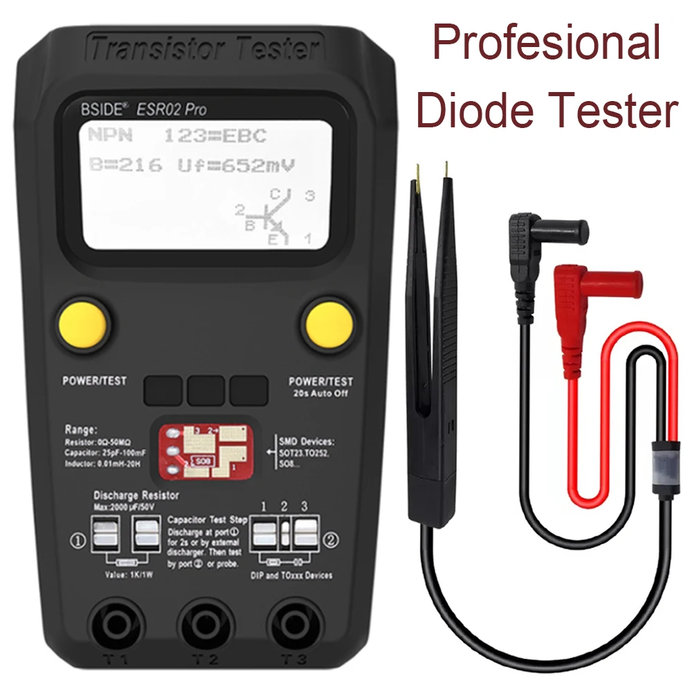 

Smart Multi-Purpose Transistor ESR/SMD Tester LCD Display Diode Triode Capacitor Resistor Test Meter MOS/PNP/NPN Multimeter