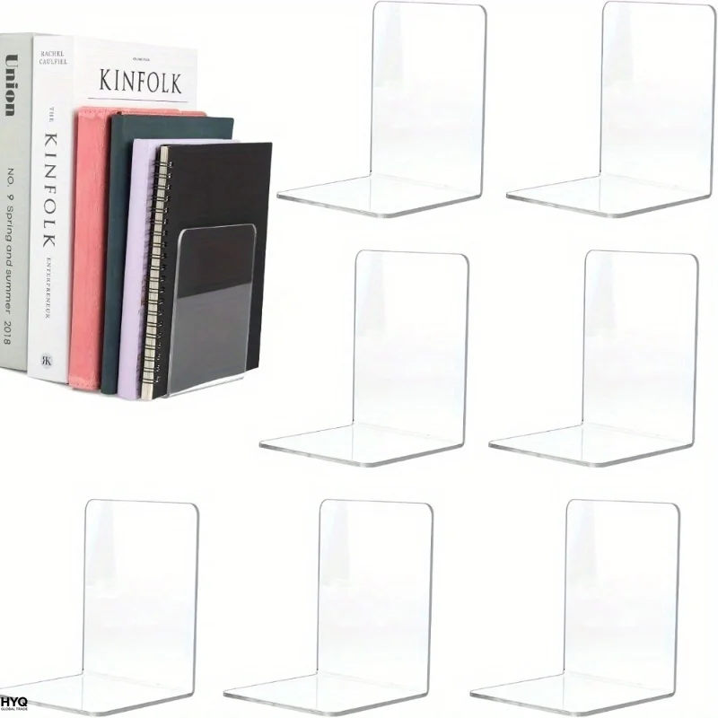 4/8pcs Set Clear Acrylic Bookends - Desktop Display Stands for Office, Home & Retail Use, Book Storage, Transparent