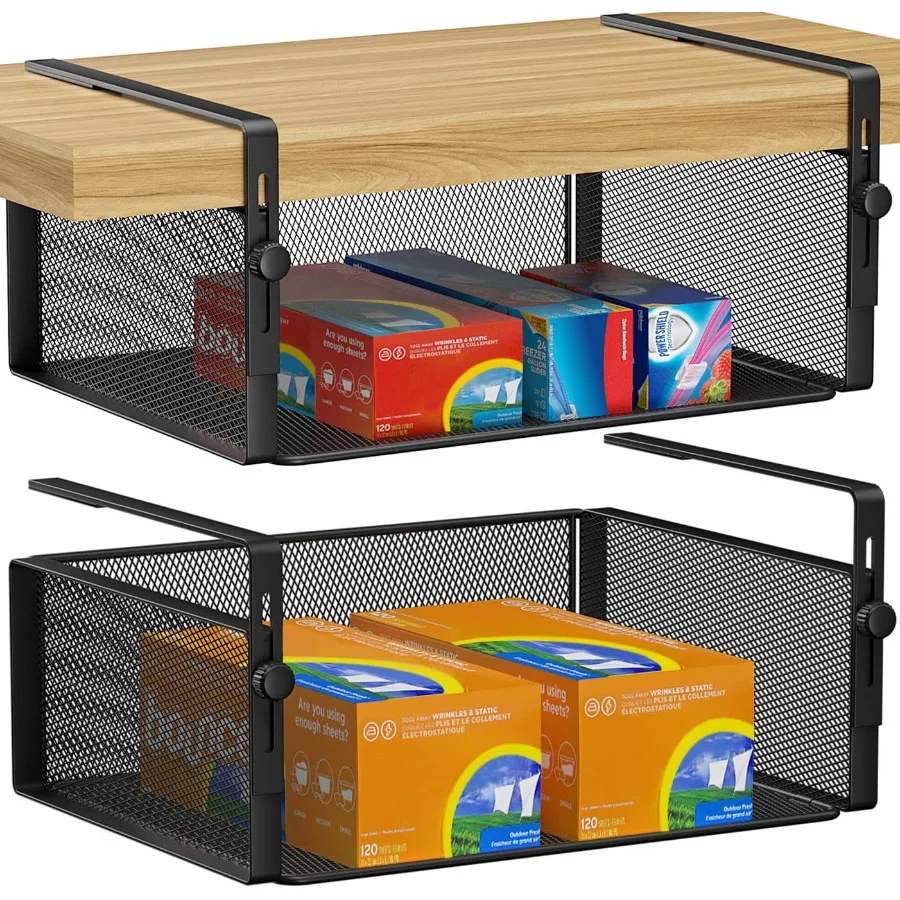 

2 упаковки, органайзер для корзины под полкой с регулируемым подвесным держателем для шкафа, кладовой, кухонного шкафа, стола, книжной полки Sp