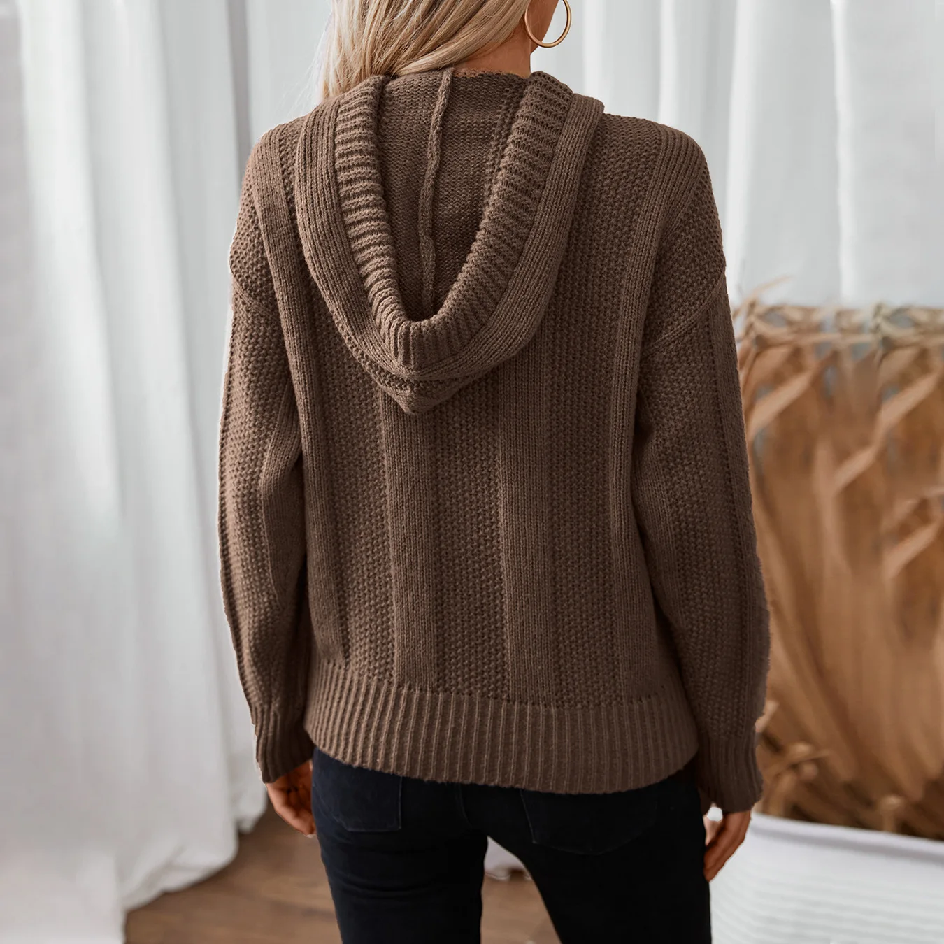Pullovers Women Sweater 2025 Casual Solid Color Hooded Knitted New Style Loose long-sleeved Drawstring Sweater women's Clothing