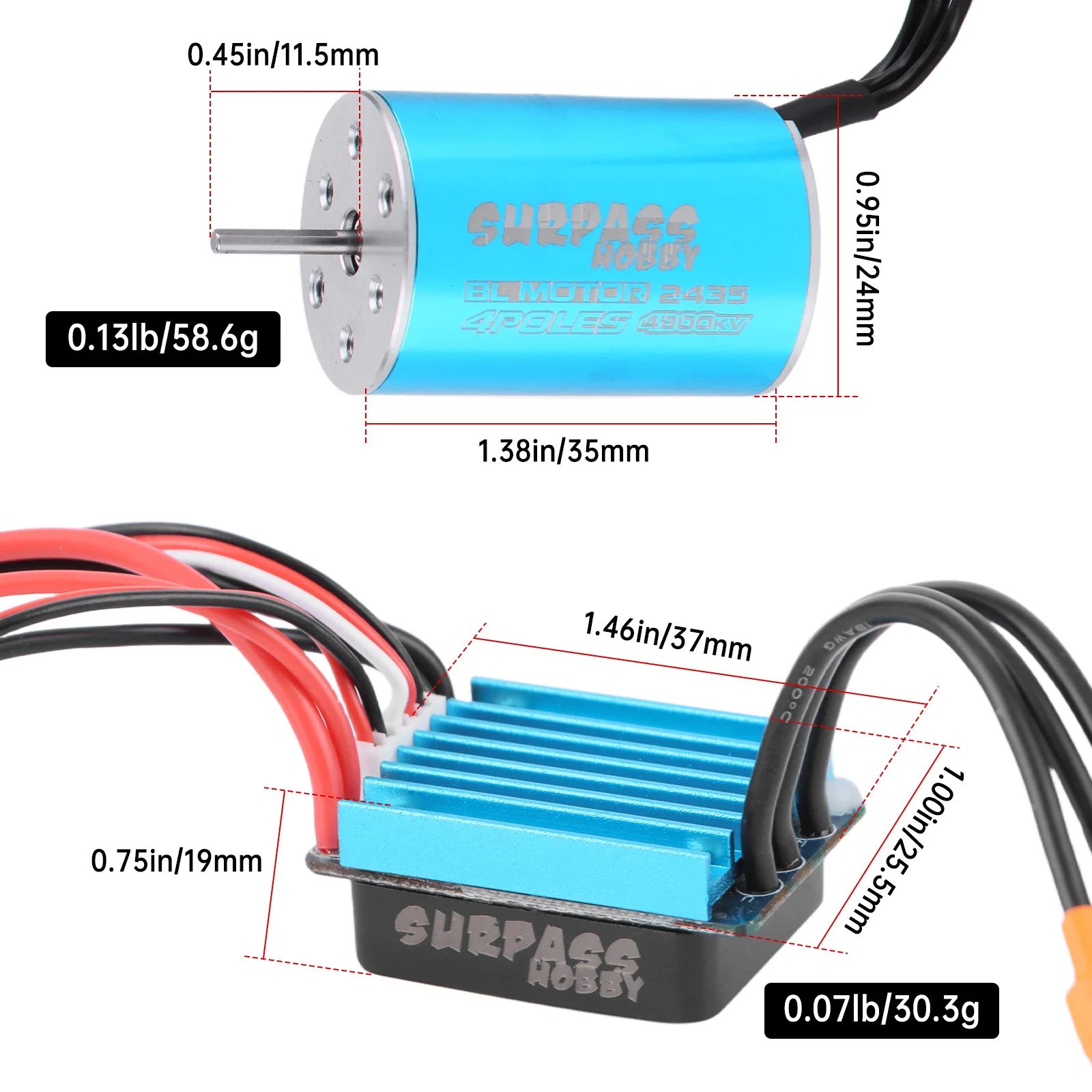 2435 4800KV Brushless Motor and 25A ESC Combo for 1/18 RC Car Truck Upgrades, Compatible with LaTrax Teton, Rally, SST