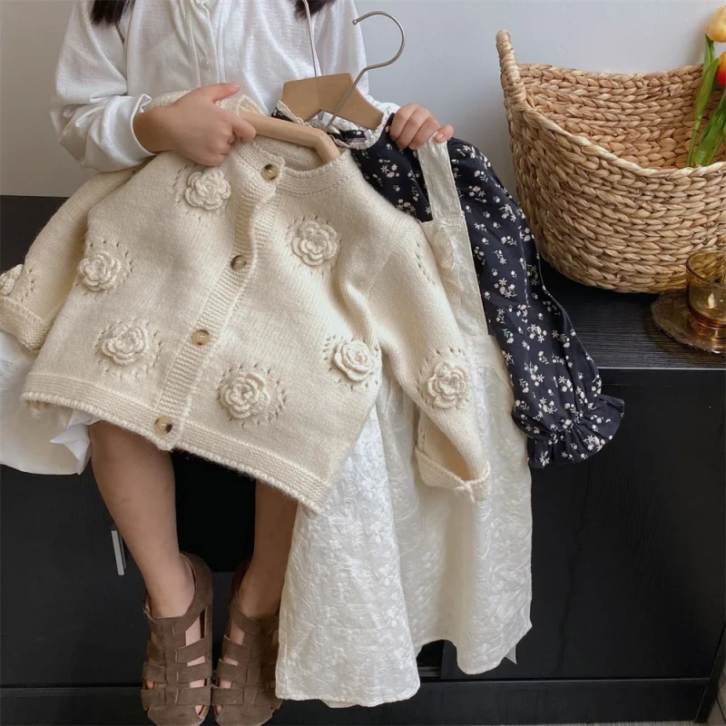 

2025Spring Summer Mori Girl Outfit Doll Collar Floral Shirt Vest Dress Girl Dress Children's Two-Piece Set