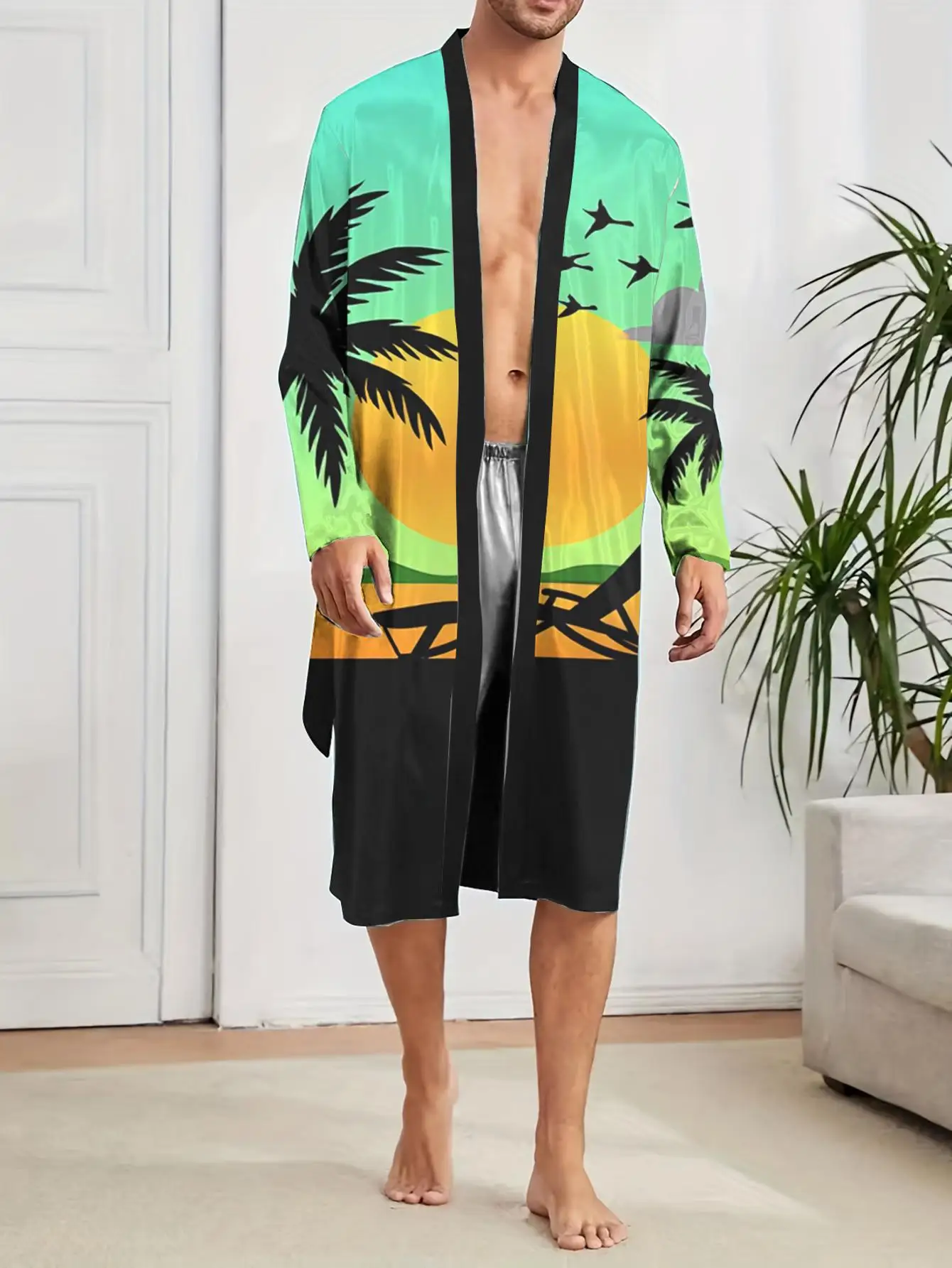 

1pc Men'S Robes 2026 Spring/Summer Bathrobe Man Sleepwear Graphic Long Nightgown Bathrobe 3D Printed Shower Robe Polyester