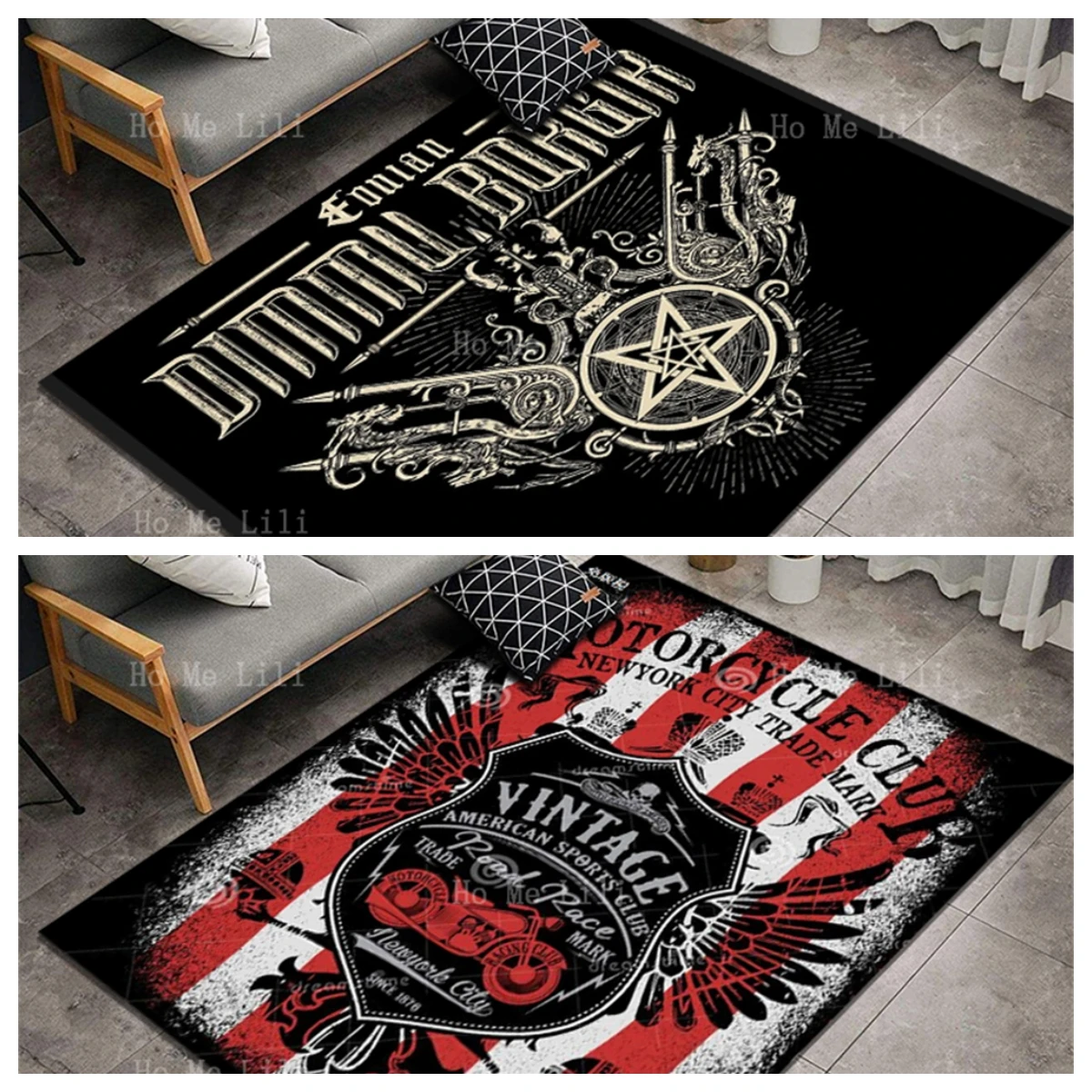 Dim Borgil Ionian Skull Motorbike Graphic For Lucifer Totem Non Slip Flannel Floor Rugs