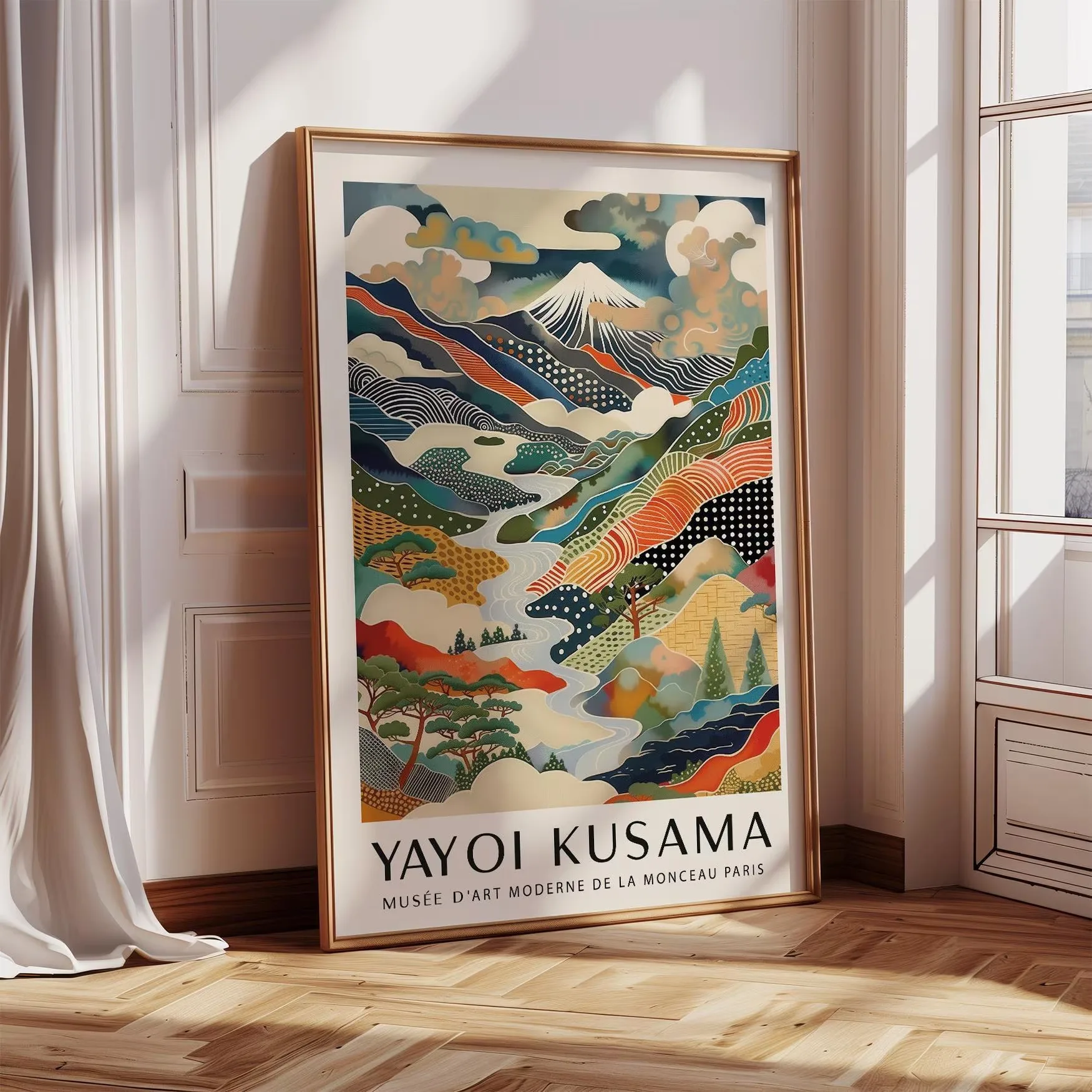 Japanese Yayoi Kusama poster colorful modern art abstract Mount Fuji landscape print suitable for living room bedroom or office