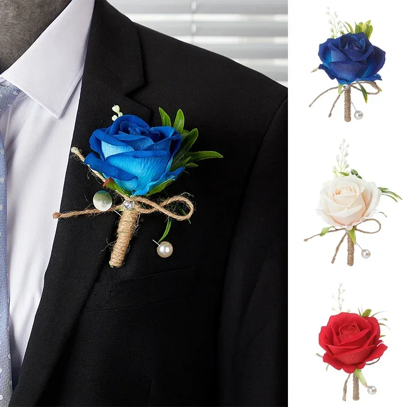 1PC Simulated Rose Chest Flower Wedding Groom Groomsman Dress Brooch Wedding Dress Banquet Decoration Lapel Flower