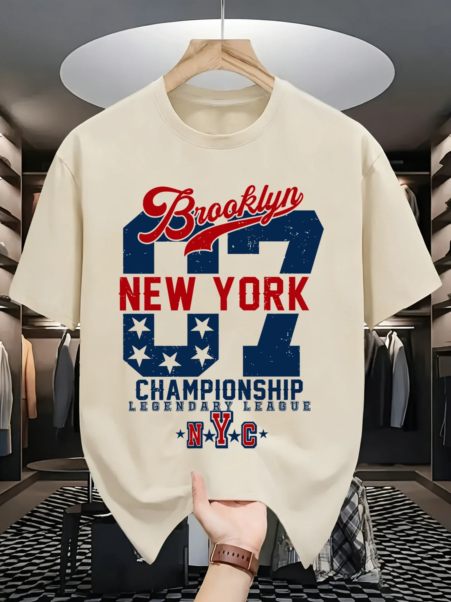 Brooklyn New York Number 07 Pattern T-Shirts Men Cotton Casual Trendy T Shirt Retro Soft Clothing Summer Crewneck Streetwear