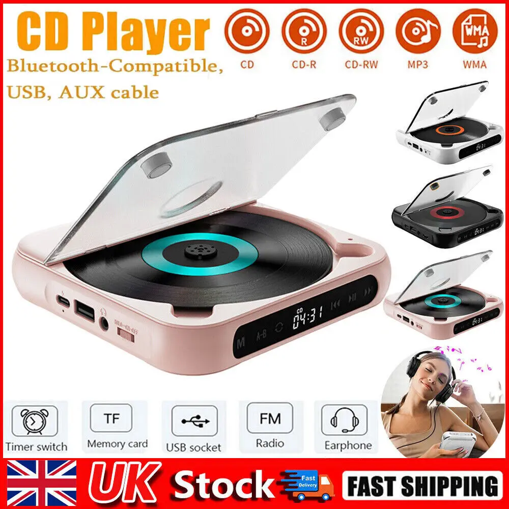 Portable W/ 1200Mah Rechargeable Battery Personal Bluetooth CD Player