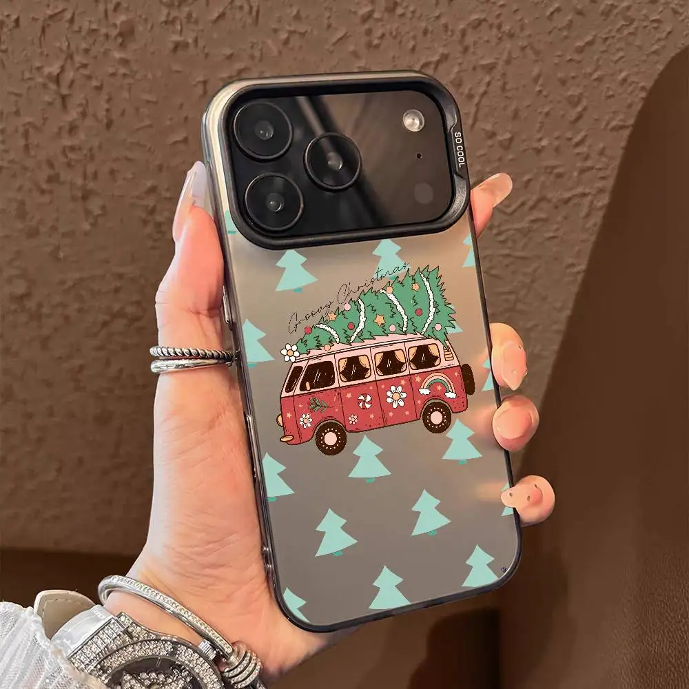 Caminhão dos desenhos animados caso de telefone natal para iphone 17 16 15 14 13 12 11 pro max ar multicolorido fosco laser metálico aurora funda