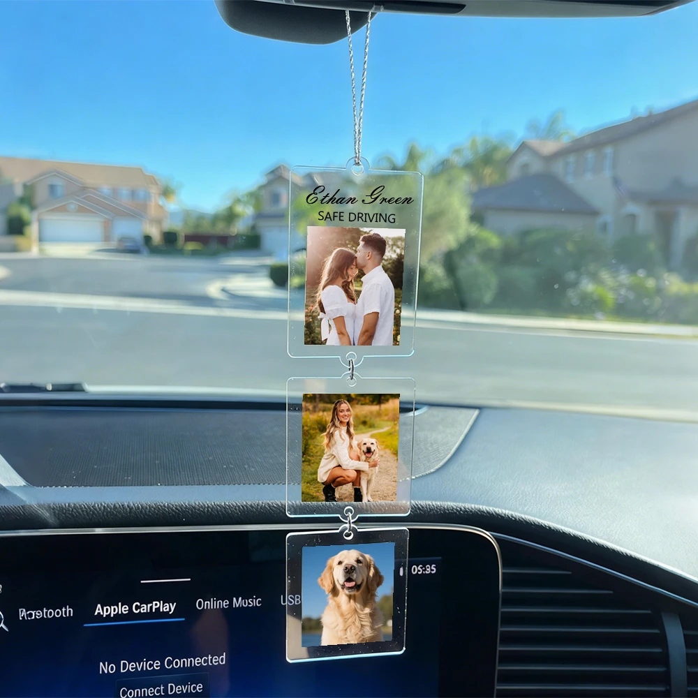 Adorno Acrílico Personalizado para Coche con Nombre y Múltiples Fotos Familiares, Colgante para Coche, Regalo para Conductor Novato, Adornos Personalizados