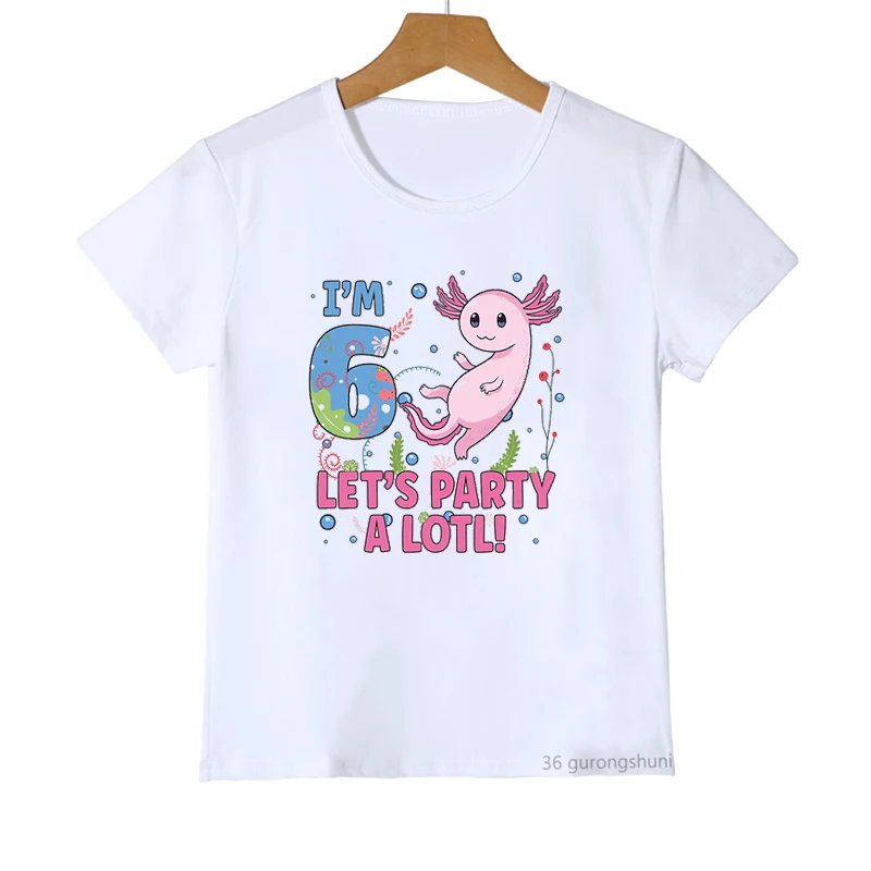 Kawaii girls tshirts Axolotl 2-10th Birthday Number Print T-Shirt Girls white Kids Clothes Harajuku Shirt Birthday Gift T Shirt