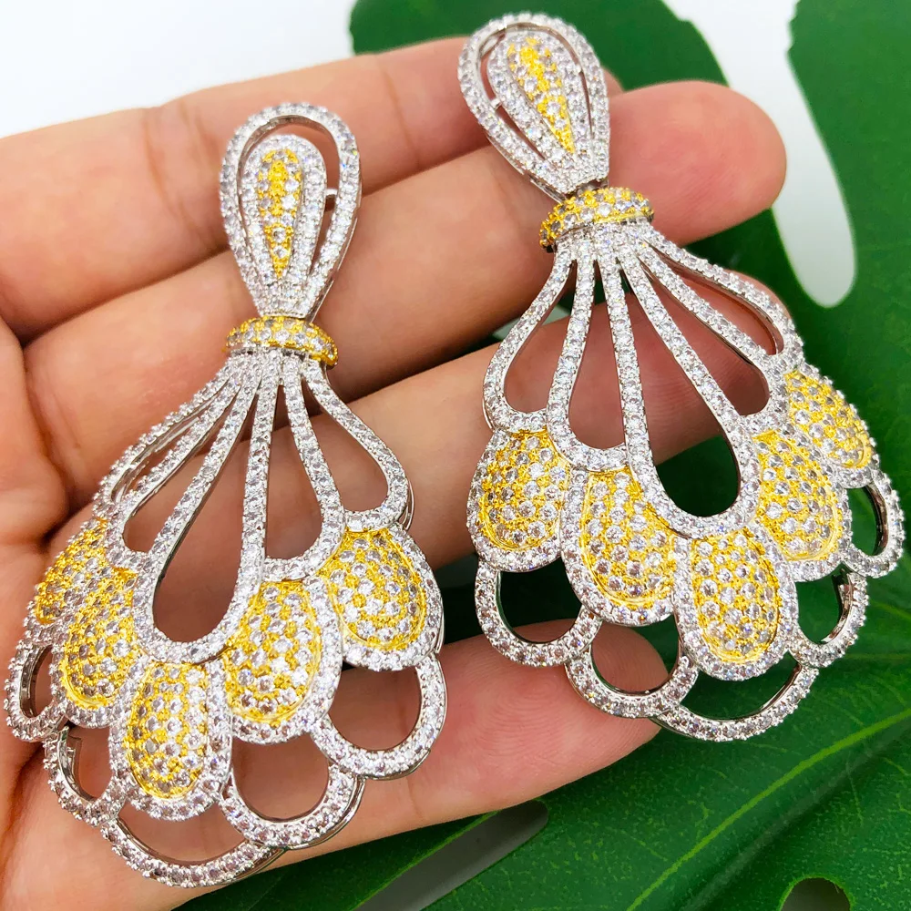

Missvikki New Luxury Skeleton Pendant Earrings Trendy Shiny CZ Indian Earrings for women Wedding Engagement Party JEWELRY GIFT