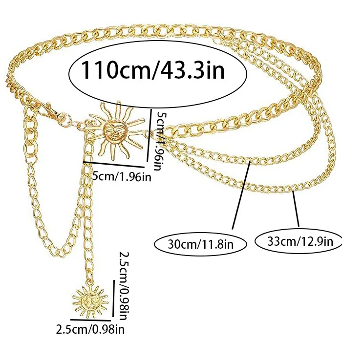 Fashion Sun Moon Layered Waist Chain – Punk-Stil, verstellbarer Bauchgürtel für Damen, Gothic-Hüftgeschirr, Hose, dekoratives Accessoire – Detail 1