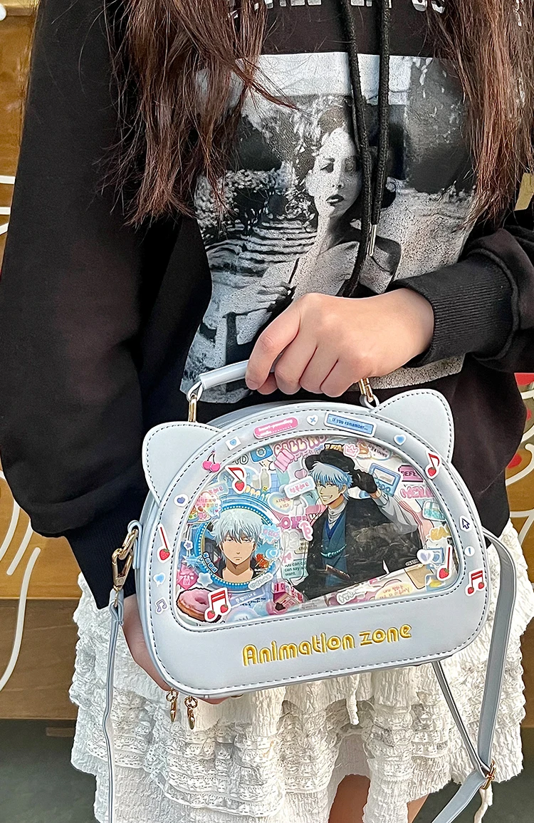 Bandolera Original japonesa transparente y versátil, bolsa de bebé con orejas de gato de dibujos animados de Anime para uso diario, bolsa pequeña de entrada de alimentos Lta para mujer