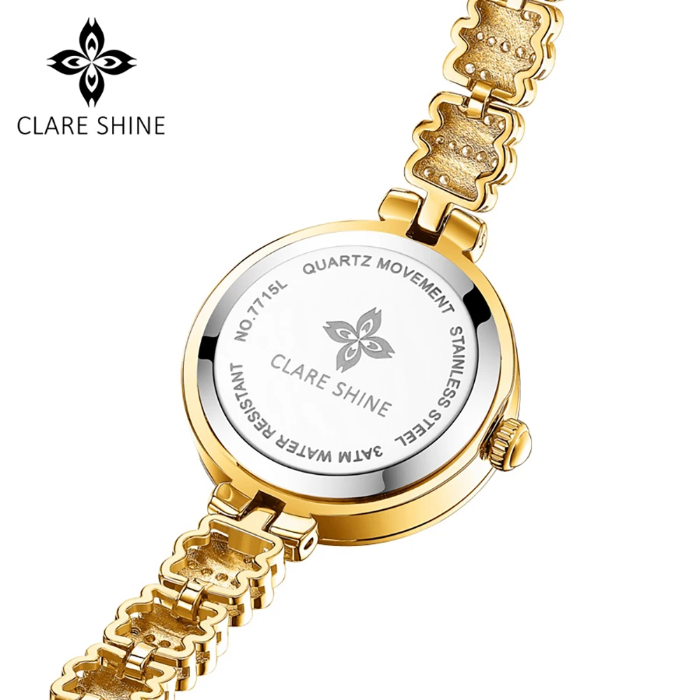 CLARE SHINE 7715Linjing series small Wave Quartz Women's Watch with Diamond Bezel Full Diamond strap Imported Movement
