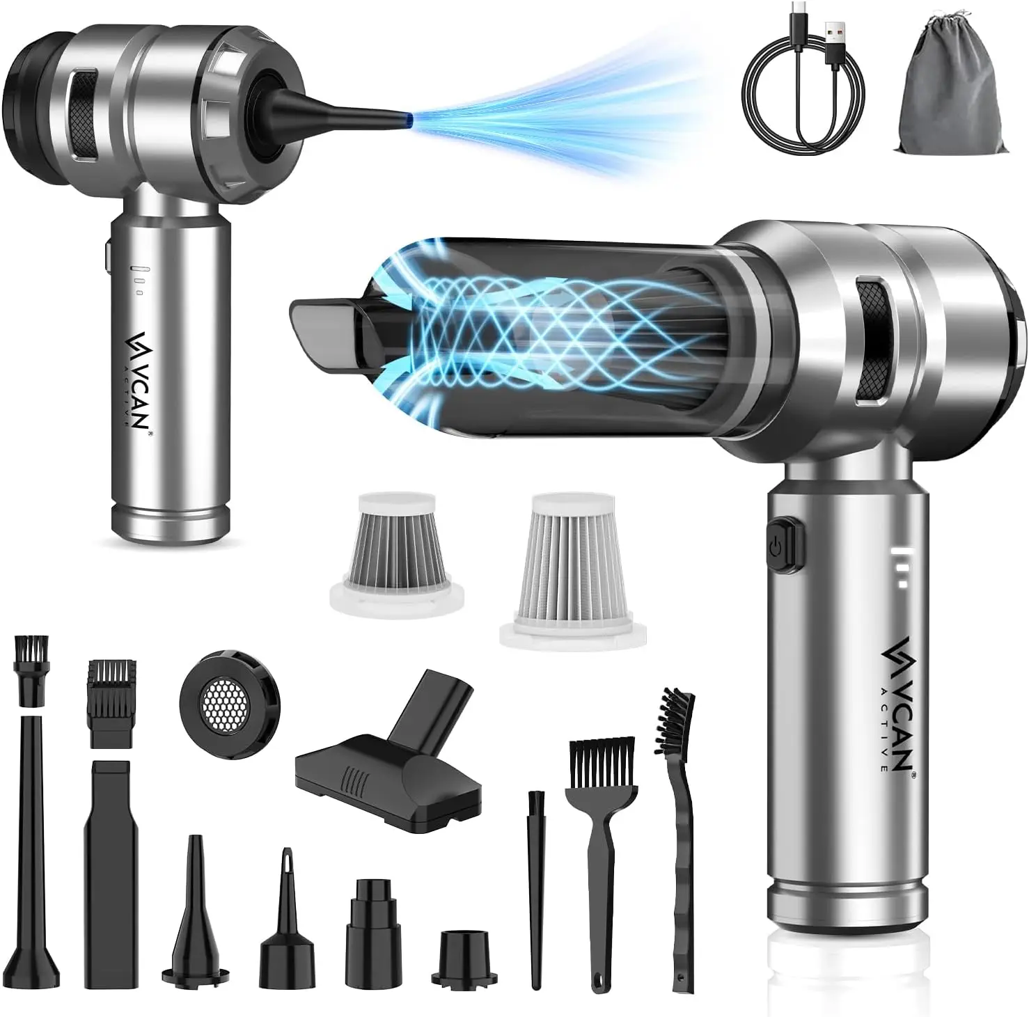 مكنسة كهربائية للسيارة بقوة 18000 باسكال، وقت تشغيل 40 دقيقة، لاسلكية 4 في 1 مع محرك بدون فرش #1