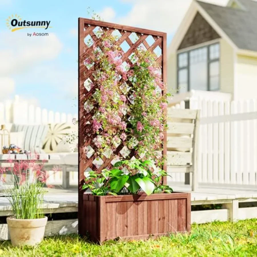 Wooden Raised Garden Bed with Trellis
