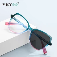 VKYEE, gafas elegantes con montura grande para mujer, diseño geométrico, gafas antiluz azul, fotocromáticas, prescripción personalizable