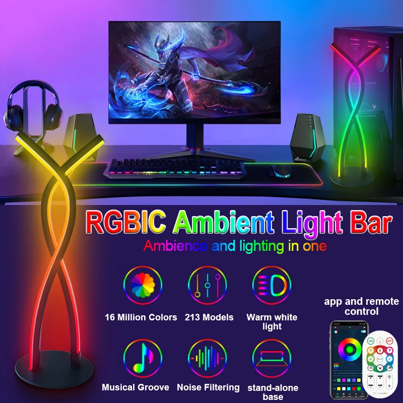 Ambient Night Light RGBIC LED Light Music Sound Control Pickup Rhythm Lamp APP Remote Control for Bedroom Esports TV Decoration